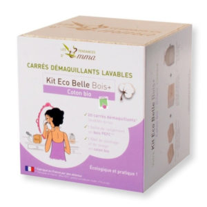 Les tendances d’Emma – Kit bois 15 lingettes démaquillantes + filet – Coton biface bio