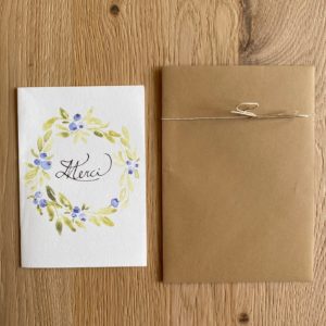Carte de voeux – Merci – Couronne myrtille