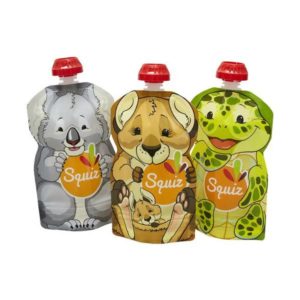 Squiz – Lot de 3 gourdes réutilisable (koala, grenouille,raton-laveur)