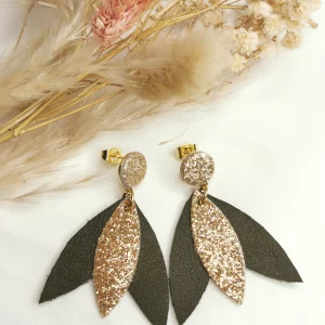 Brut de Cuir – Boucles d’oreilles – Alix – Kaki