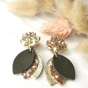Brut de Cuir – Boucles d’oreilles – Lou – Kaki