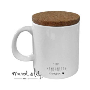 Marcel et Lily – Mug Avec Son Couvercle En Liège – « Mamounette d’amour »