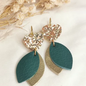 Brut de Cuir – Boucles d’oreilles – Laura – Vert bouteille